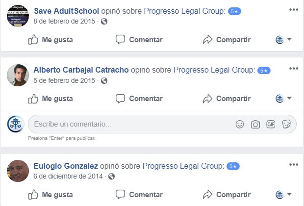 testimonios clientes satisfechos de Progresso Legal Group P.C. en facebook