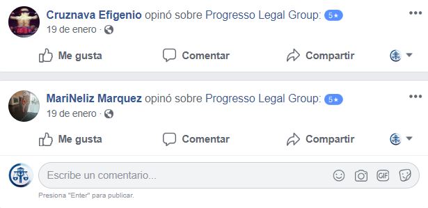 testimonios clientes satisfechos de Progresso Legal Group P.C. en facebook